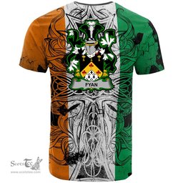 ScotsTee Shop Irish Fyan or Faghan Coat of Arms Irish Family Crest T Shirt Celtic Ireland Green, White and Orange T Shirt