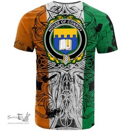 ScotsTee Shop Irish House of CONROY O MULCONRY Coat of Arms Irish Family Crest T Shirt Celtic Ireland Green, White and Orange T Shirt