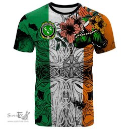 ScotsTee Shop Irish House of AHEARNE Aherne Coat of Arms Irish Family Crest T Shirt Celtic Ireland Green, White and Orange T Shirt