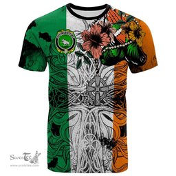 ScotsTee Shop Irish House of O HANLON Coat of Arms Irish Family Crest T Shirt Celtic Ireland Green, White and Orange T Shirt