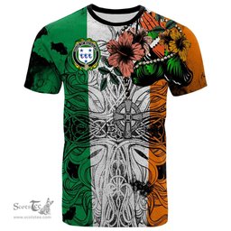 ScotsTee Shop Irish House of MACAULIFFE Coat of Arms Irish Family Crest T Shirt Celtic Ireland Green, White and Orange T Shirt