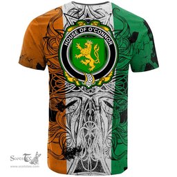 ScotsTee Shop Irish House of O CONNOR Kerry Coat of Arms Irish Family Crest T Shirt Celtic Ireland Green, White and Orange T Shirt