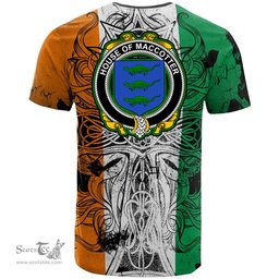 ScotsTee Shop Irish House of MACCOTTER Coat of Arms Irish Family Crest T Shirt Celtic Ireland Green, White and Orange T Shirt