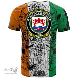 ScotsTee Shop Irish House of O DONNELLY Coat of Arms Irish Family Crest T Shirt Celtic Ireland Green, White and Orange T Shirt
