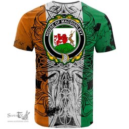 ScotsTee Shop Irish House of MACDONLEVY Coat of Arms Irish Family Crest T Shirt Celtic Ireland Green, White and Orange T Shirt