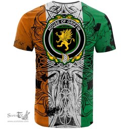 ScotsTee Shop Irish House of GRIFFIN Coat of Arms Irish Family Crest T Shirt Celtic Ireland Green, White and Orange T Shirt