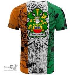 ScotsTee Shop Irish Heffernan or O Heffernan Coat of Arms Irish Family Crest T Shirt Celtic Ireland Green, White and Orange T Shirt