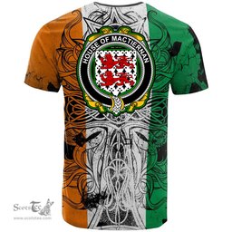 ScotsTee Shop Irish House of MACTIERNAN Coat of Arms Irish Family Crest T Shirt Celtic Ireland Green, White and Orange T Shirt