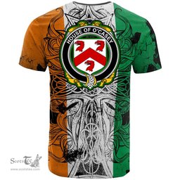 ScotsTee Shop Irish House of O CASEY Coat of Arms Irish Family Crest T Shirt Celtic Ireland Green, White and Orange T Shirt