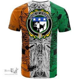 ScotsTee Shop Irish House of O DORAN Coat of Arms Irish Family Crest T Shirt Celtic Ireland Green, White and Orange T Shirt