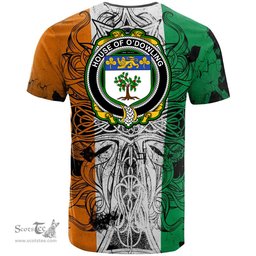 ScotsTee Shop Irish House of O DOWLING Coat of Arms Irish Family Crest T Shirt Celtic Ireland Green, White and Orange T Shirt
