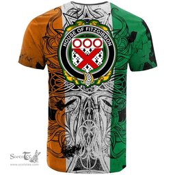 ScotsTee Shop Irish House of FITZGIBBON Coat of Arms Irish Family Crest T Shirt Celtic Ireland Green, White and Orange T Shirt