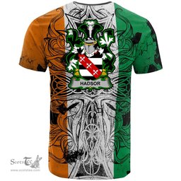 ScotsTee Shop Irish Hadsor Coat of Arms Irish Family Crest T Shirt Celtic Ireland Green, White and Orange T Shirt