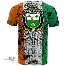 ScotsTee Shop Irish House of O CONNELL Coat of Arms Irish Family Crest T Shirt Celtic Ireland Green, White and Orange T Shirt