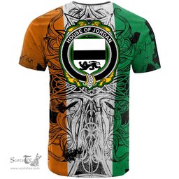 ScotsTee Shop Irish House of JORDAN Coat of Arms Irish Family Crest T Shirt Celtic Ireland Green, White and Orange T Shirt