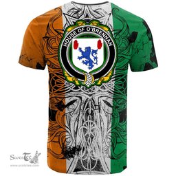 ScotsTee Shop Irish House of O BRENNAN Connacht Coat of Arms Irish Family Crest T Shirt Celtic Ireland Green, White and Orange T Shirt