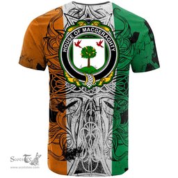 ScotsTee Shop Irish House of MACGERAGHTY Coat of Arms Irish Family Crest T Shirt Celtic Ireland Green, White and Orange T Shirt