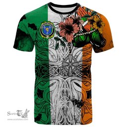ScotsTee Shop Irish House of MACCOLGAN Coat of Arms Irish Family Crest T Shirt Celtic Ireland Green, White and Orange T Shirt