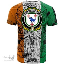 ScotsTee Shop Irish House of O CROWLEY Coat of Arms Irish Family Crest T Shirt Celtic Ireland Green, White and Orange T Shirt