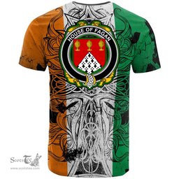 ScotsTee Shop Irish House of FAGAN Coat of Arms Irish Family Crest T Shirt Celtic Ireland Green, White and Orange T Shirt