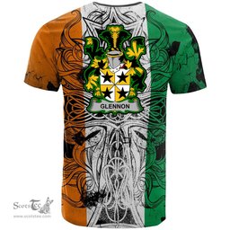 ScotsTee Shop Irish Glennon or Glenane Coat of Arms Irish Family Crest T Shirt Celtic Ireland Green, White and Orange T Shirt