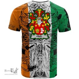 ScotsTee Shop Irish Friel or O Friel Coat of Arms Irish Family Crest T Shirt Celtic Ireland Green, White and Orange T Shirt