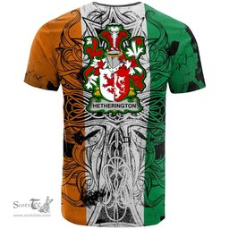 ScotsTee Shop Irish Hetherington Coat of Arms Irish Family Crest T Shirt Celtic Ireland Green, White and Orange T Shirt
