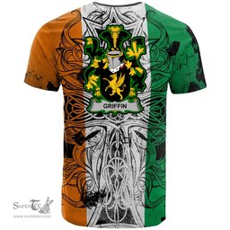 ScotsTee Shop Irish Griffin or O Griffy Coat of Arms Irish Family Crest T Shirt Celtic Ireland Green, White and Orange T Shirt