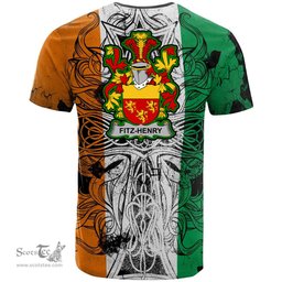 ScotsTee Shop Irish Fitz Henry Coat of Arms Irish Family Crest T Shirt Celtic Ireland Green, White and Orange T Shirt