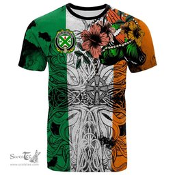 ScotsTee Shop Irish House of MACHUGH Coat of Arms Irish Family Crest T Shirt Celtic Ireland Green, White and Orange T Shirt