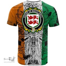ScotsTee Shop Irish House of MACCLANCY Coat of Arms Irish Family Crest T Shirt Celtic Ireland Green, White and Orange T Shirt