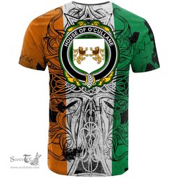 ScotsTee Shop Irish House of O CULLANE or Collins Coat of Arms Irish Family Crest T Shirt Celtic Ireland Green, White and Orange T Shirt