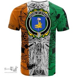 ScotsTee Shop Irish House of O FAHY Coat of Arms Irish Family Crest T Shirt Celtic Ireland Green, White and Orange T Shirt