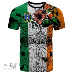 ScotsTee Shop Irish House of O FAHY Coat of Arms Irish Family Crest T Shirt Celtic Ireland Green, White and Orange T Shirt