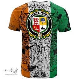 ScotsTee Shop Irish House of MACGRATH Coat of Arms Irish Family Crest T Shirt Celtic Ireland Green, White and Orange T Shirt