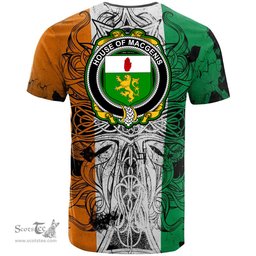 ScotsTee Shop Irish House of MACGENIS Coat of Arms Irish Family Crest T Shirt Celtic Ireland Green, White and Orange T Shirt
