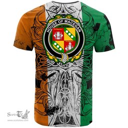 ScotsTee Shop Irish House of MACEGAN Coat of Arms Irish Family Crest T Shirt Celtic Ireland Green, White and Orange T Shirt