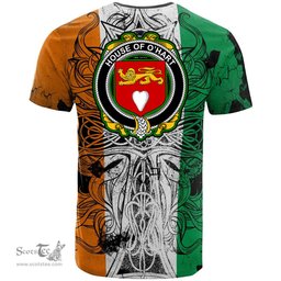 ScotsTee Shop Irish House of O HART Coat of Arms Irish Family Crest T Shirt Celtic Ireland Green, White and Orange T Shirt