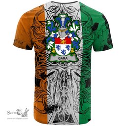 ScotsTee Shop Irish Gara or O Gara Coat of Arms Irish Family Crest T Shirt Celtic Ireland Green, White and Orange T Shirt