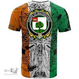 ScotsTee Shop Irish House of MACENCHROE Coat of Arms Irish Family Crest T Shirt Celtic Ireland Green, White and Orange T Shirt
