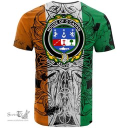 ScotsTee Shop Irish House of O CAHAN KEANE Coat of Arms Irish Family Crest T Shirt Celtic Ireland Green, White and Orange T Shirt