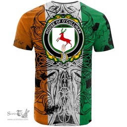 ScotsTee Shop Irish House of O CULLINAN Coat of Arms Irish Family Crest T Shirt Celtic Ireland Green, White and Orange T Shirt