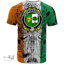 ScotsTee Shop Irish House of O CONNOR Sligo Coat of Arms Irish Family Crest T Shirt Celtic Ireland Green, White and Orange T Shirt