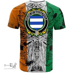 ScotsTee Shop Irish House of MACGILFOYLE Coat of Arms Irish Family Crest T Shirt Celtic Ireland Green, White and Orange T Shirt