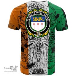 ScotsTee Shop Irish House of MACLYSAGHT Coat of Arms Irish Family Crest T Shirt Celtic Ireland Green, White and Orange T Shirt