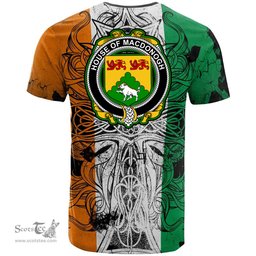 ScotsTee Shop Irish House of MACDONOGH Connacht Coat of Arms Irish Family Crest T Shirt Celtic Ireland Green, White and Orange T Shirt