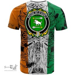 ScotsTee Shop Irish House of O HANLY Coat of Arms Irish Family Crest T Shirt Celtic Ireland Green, White and Orange T Shirt