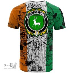 ScotsTee Shop Irish House of O CONNOR Corcomroe Coat of Arms Irish Family Crest T Shirt Celtic Ireland Green, White and Orange T Shirt