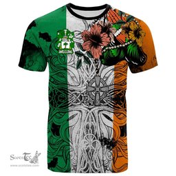 ScotsTee Shop Irish Going Coat of Arms Irish Family Crest T Shirt Celtic Ireland Green, White and Orange T Shirt