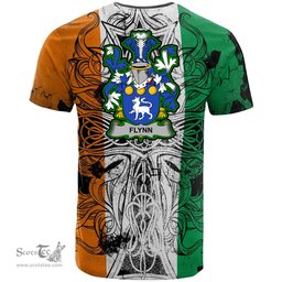 ScotsTee Shop Irish Flynn or O Flynn Coat of Arms Irish Family Crest T Shirt Celtic Ireland Green, White and Orange T Shirt